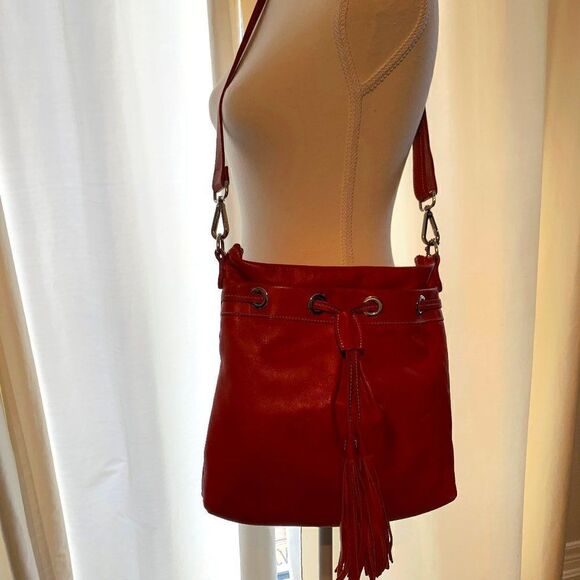 Roots purse, handbag, crossbody, messenger, real leather, red, lined - Picture 2 of 15